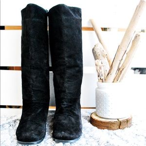 Classique Black Faux Suede Tall Boots Size8W (J10)
